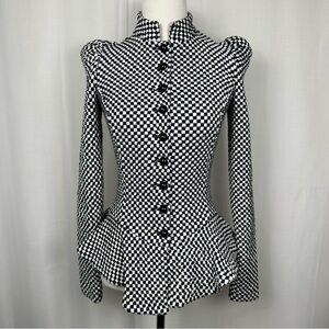 Betsey Johnson Checkered Victorian Puff Sleeve Jacket Size S Steampunk Goth Vamp